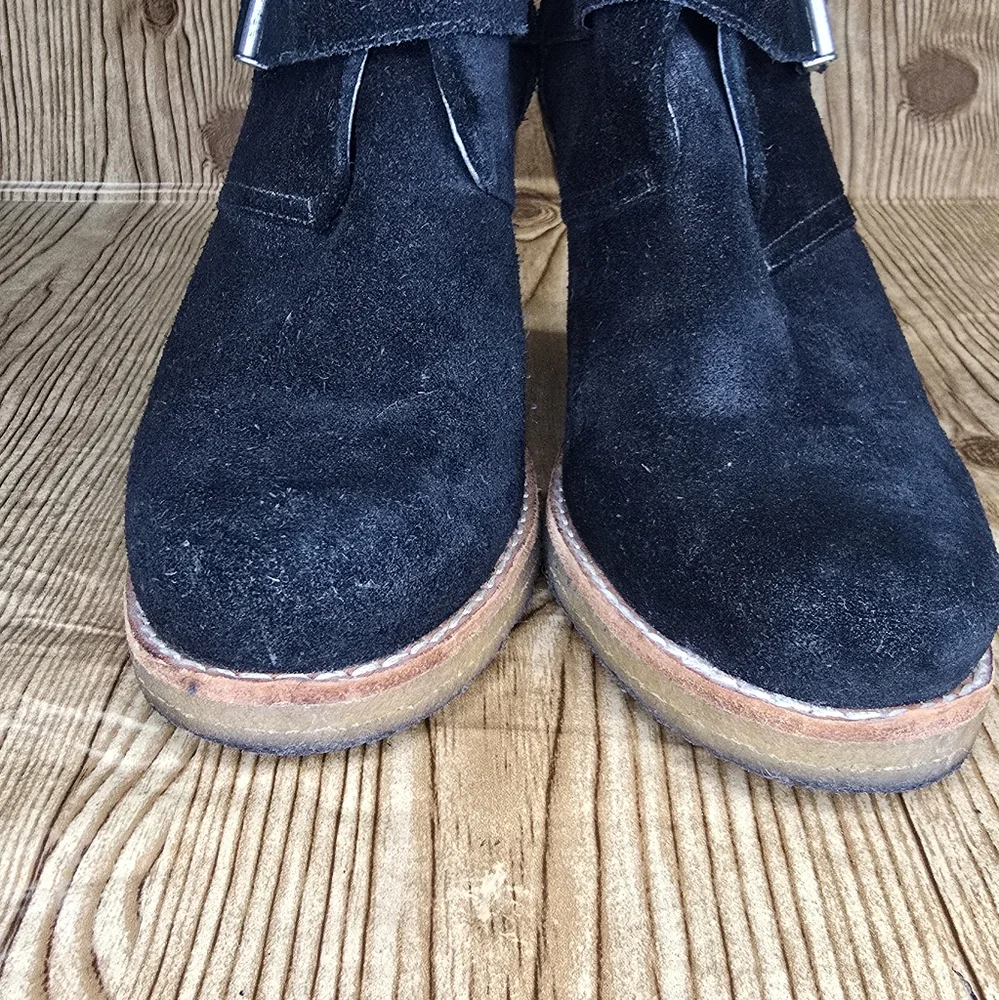 UGG Brienne Black Suede Buckle Ankle Heeled Boots Size 8‎